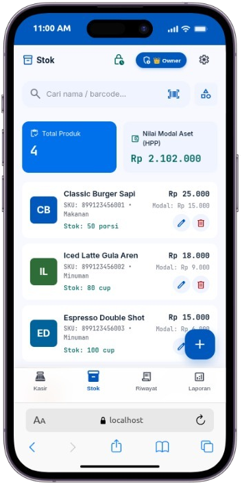 Tampilan Antarmuka Aplikasi Kasir NgasirYuk - Modul Stok & HPP
